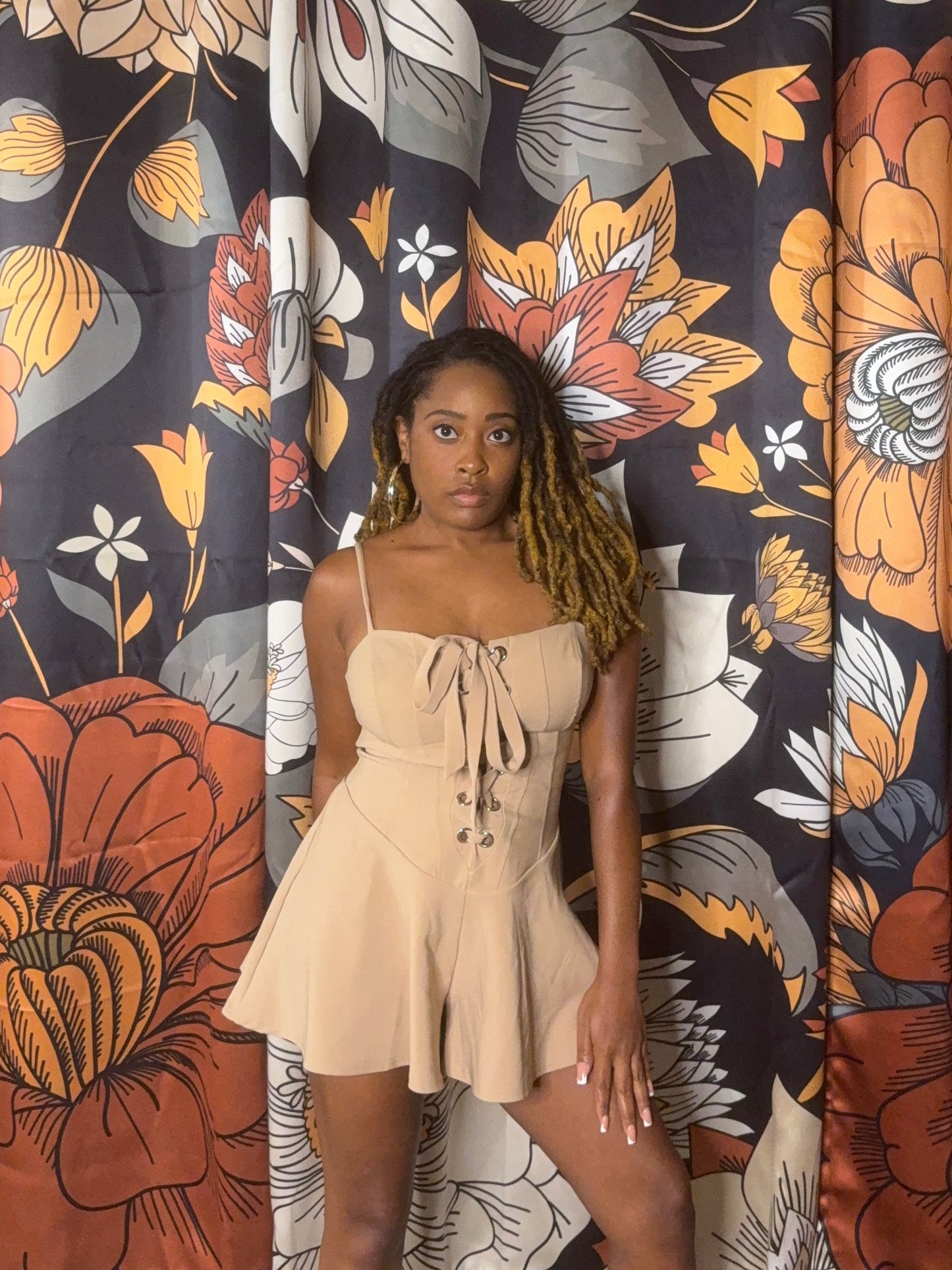 Beige Laced Up Jumpsuit