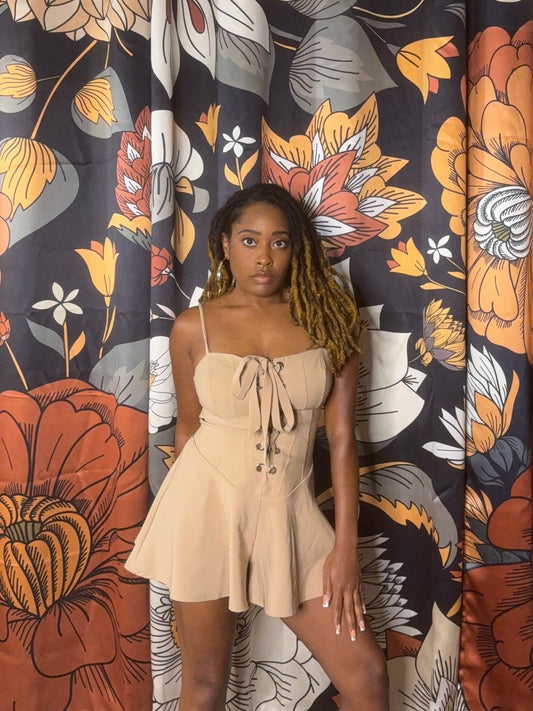 Beige Laced Up Jumpsuit
